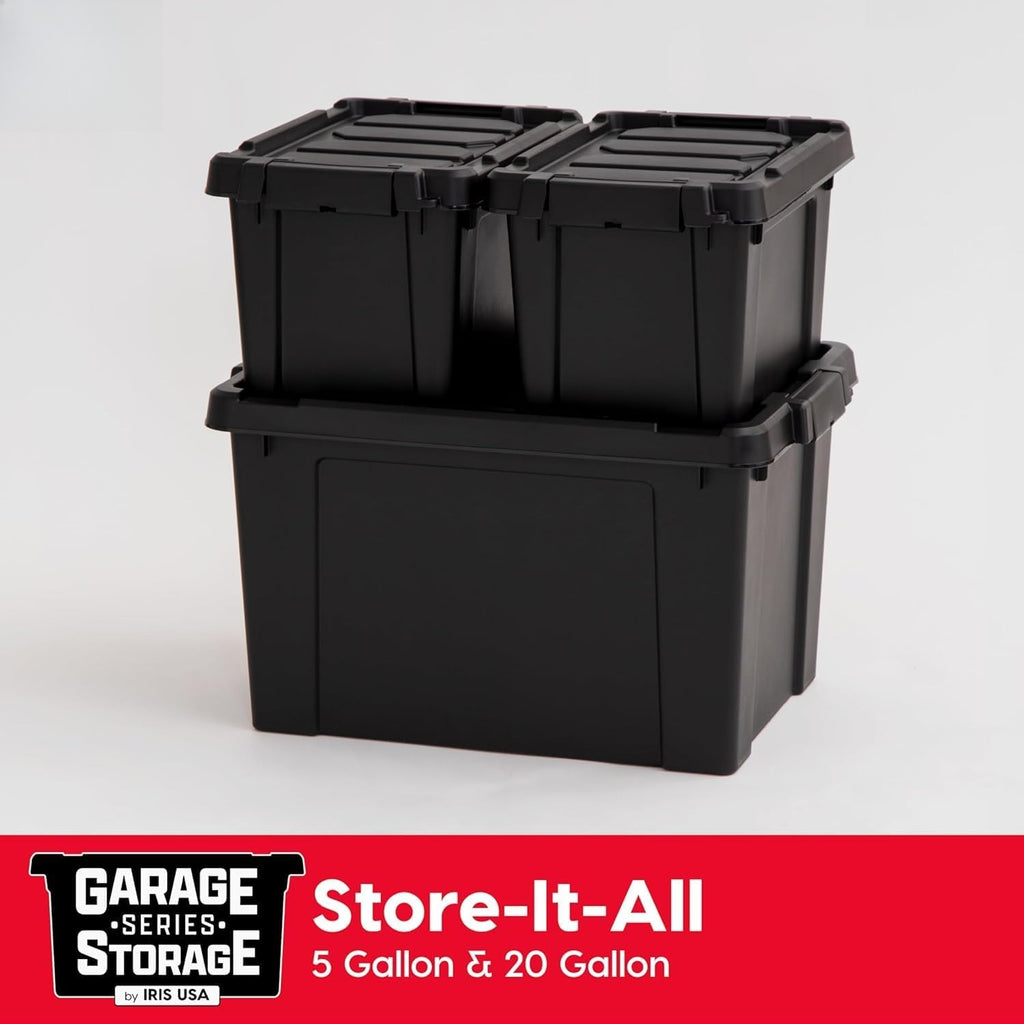 20 Gal Black Lockable Storage Bins 6 Pack USA Made