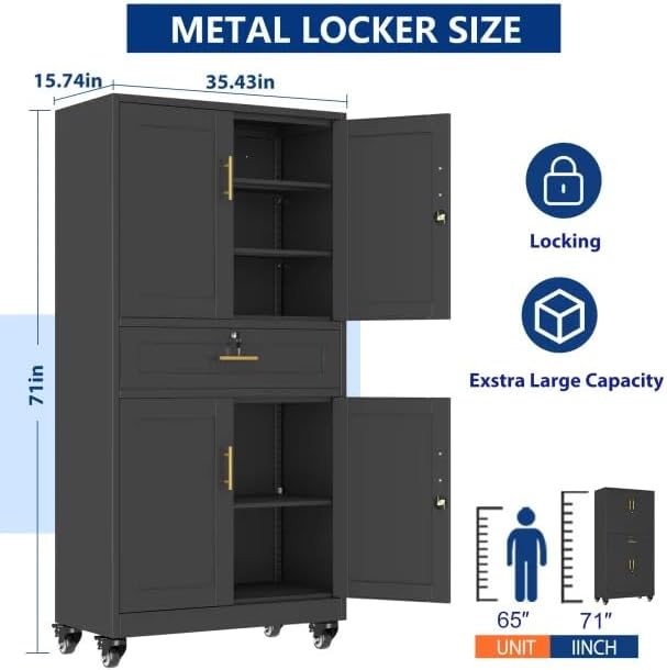 74" Rolling Metal Cabinet Lockable Drawers
