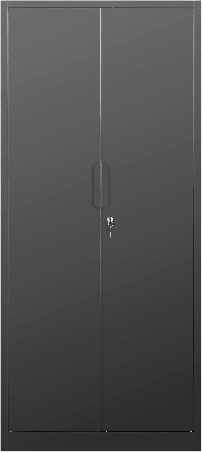 71" Lockable Metal Storage Cabinet Black