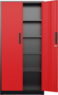 72" Lockable Steel Cabinet Black Red