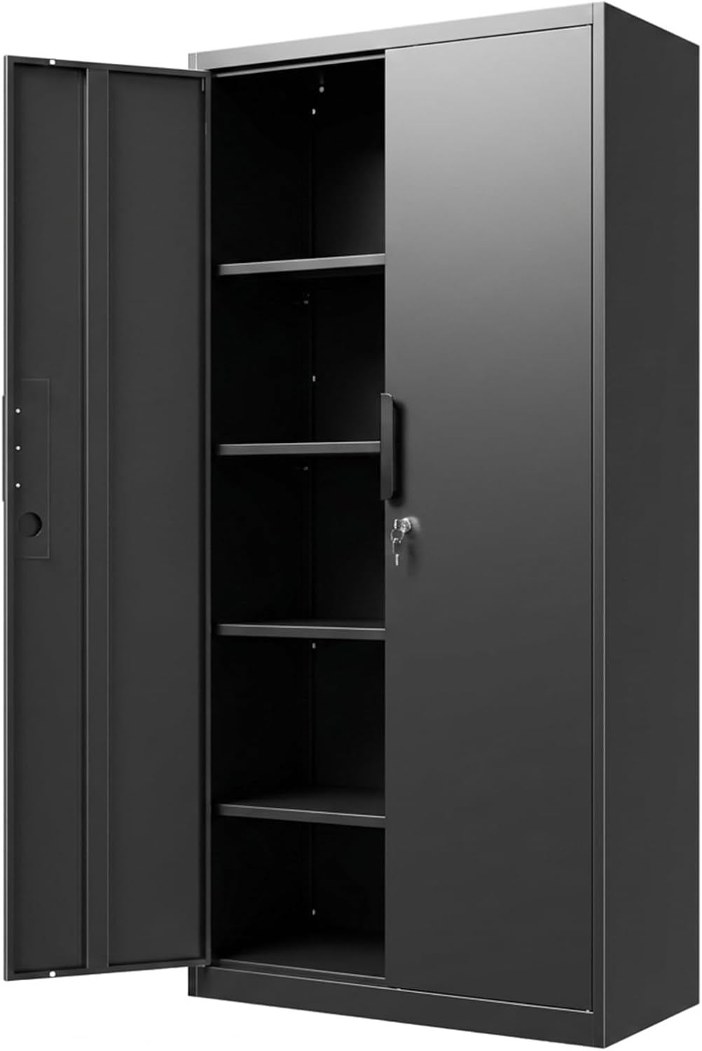 71" Lockable Metal Storage Cabinet Black