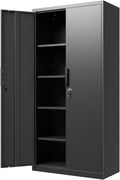 71" Lockable Metal Storage Cabinet Black