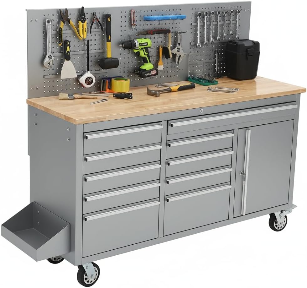 61" 10-Drawer Rolling Tool Chest Silver