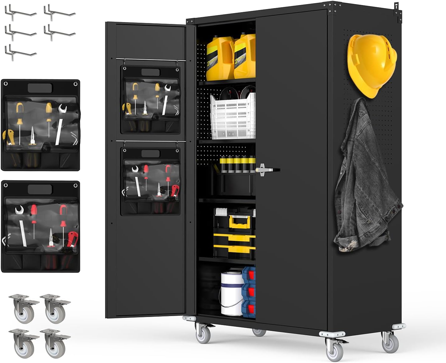 72" Rolling Metal Cabinet Pegboard Lockable