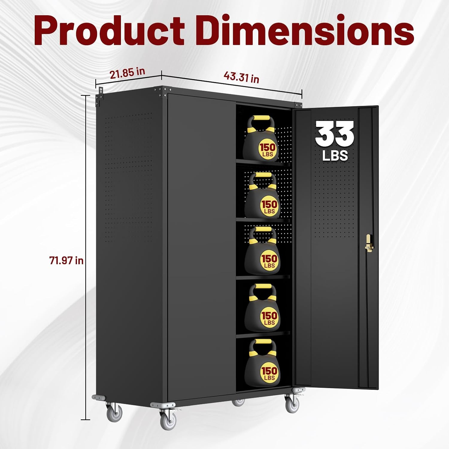72" Rolling Metal Cabinet Pegboard Lockable