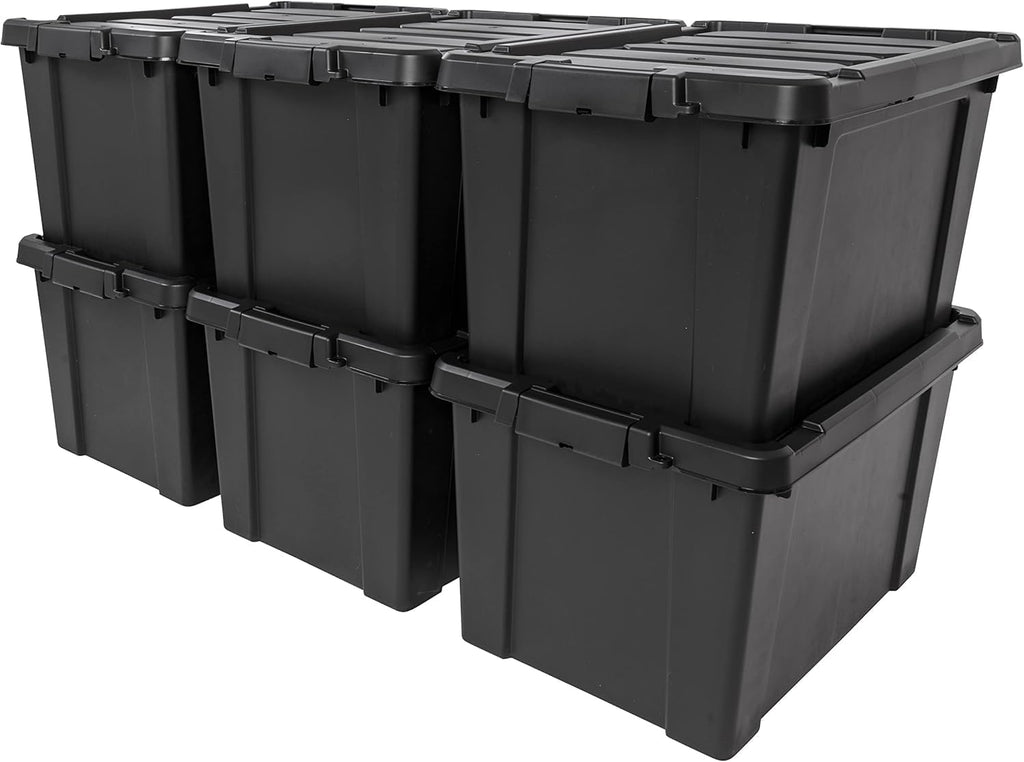 20 Gal Black Lockable Storage Bins 6 Pack USA Made