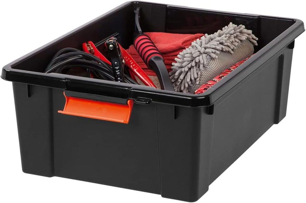 20 Gal Lockable Storage Bins 4 Pack Black Orange