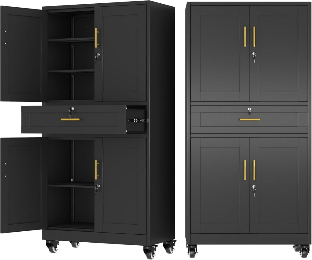 74" Rolling Metal Cabinet Lockable Drawers