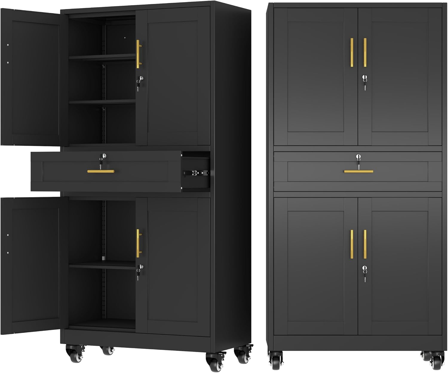 74" Rolling Metal Cabinet Lockable Drawers