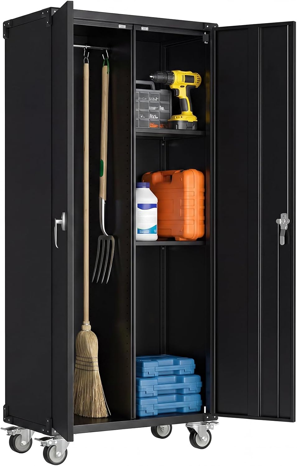 72" Rolling Lockable Metal Cabinet Black