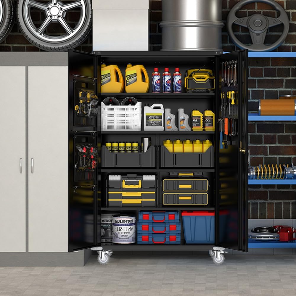 72" Rolling Metal Cabinet Pegboard Black