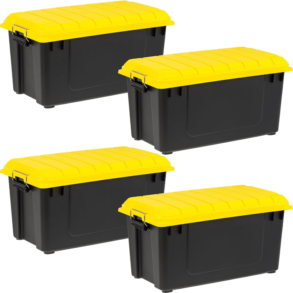 21 Gal WeatherPro Storage Bins 4 Pack Black Yellow USA Made
