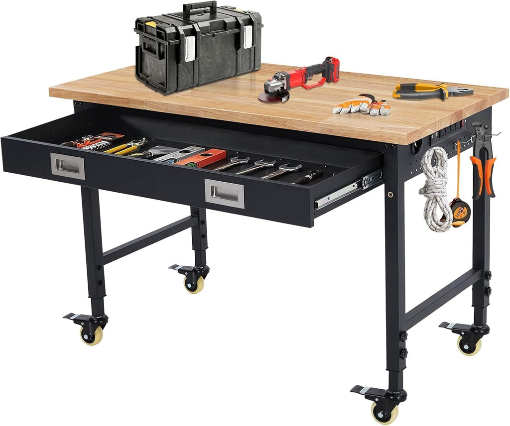 48×24 Adjustable Rubber Wood Workbench