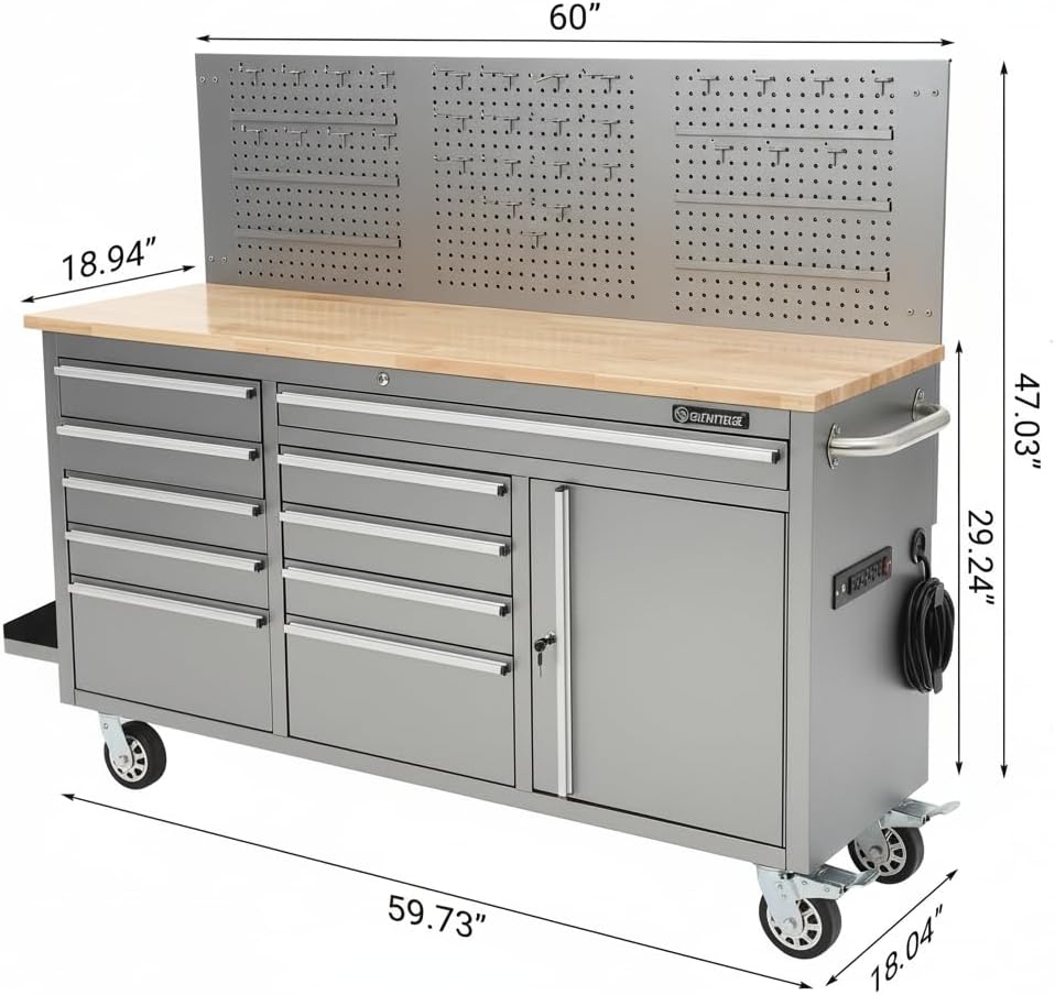 61" 10-Drawer Rolling Tool Chest Silver
