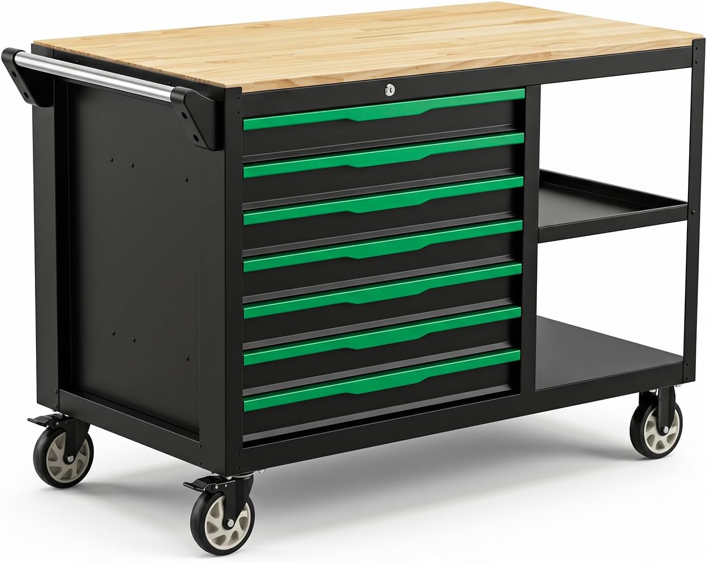 7-Drawer Rolling Tool Cart Wood Top