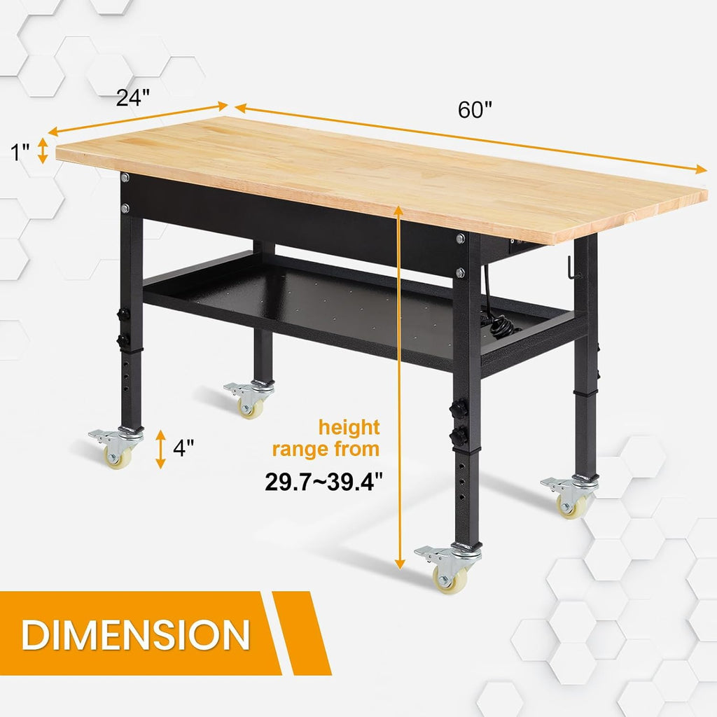 Adjustable Workbench Rubber Wood Top