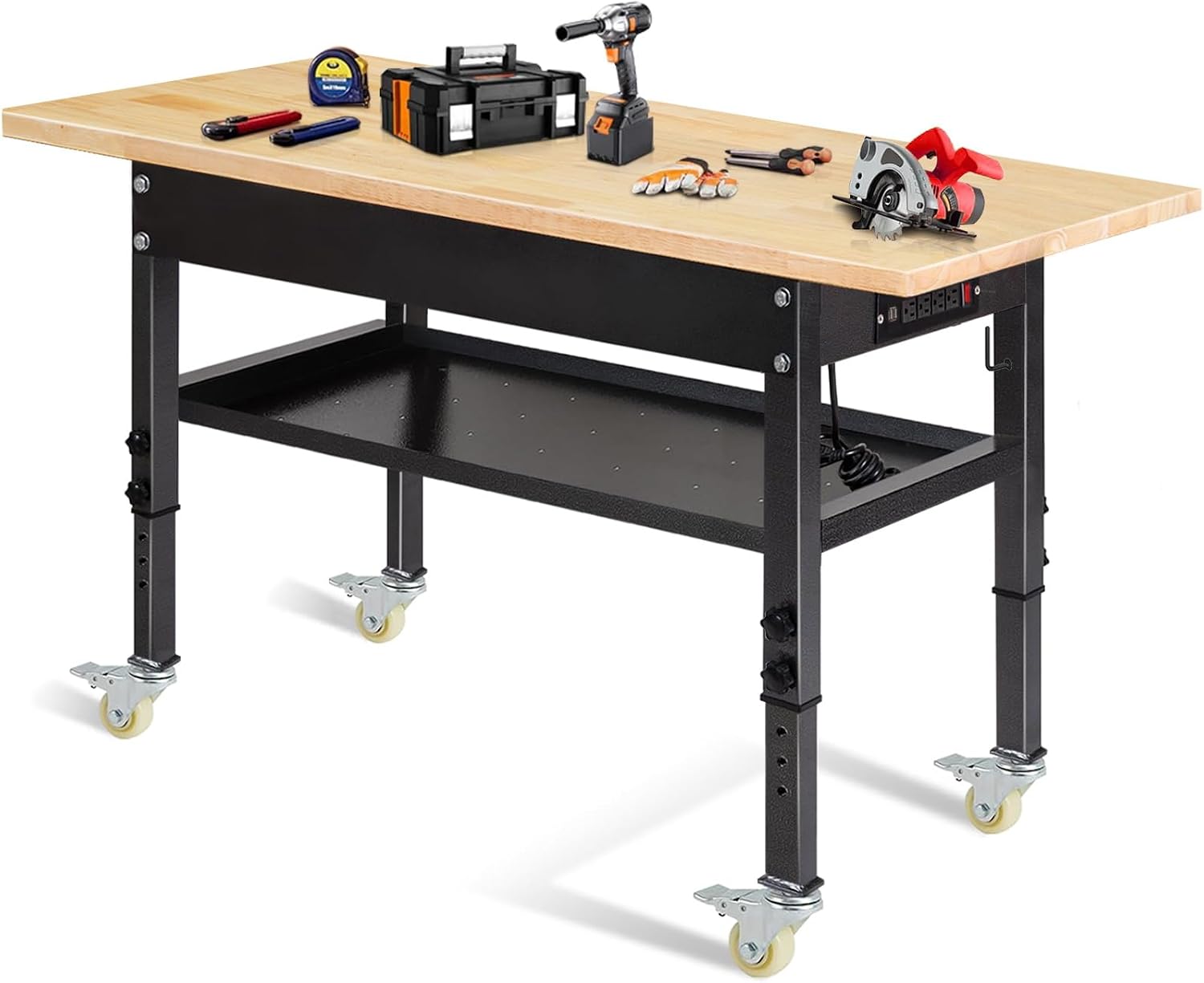 Adjustable Workbench Rubber Wood Top