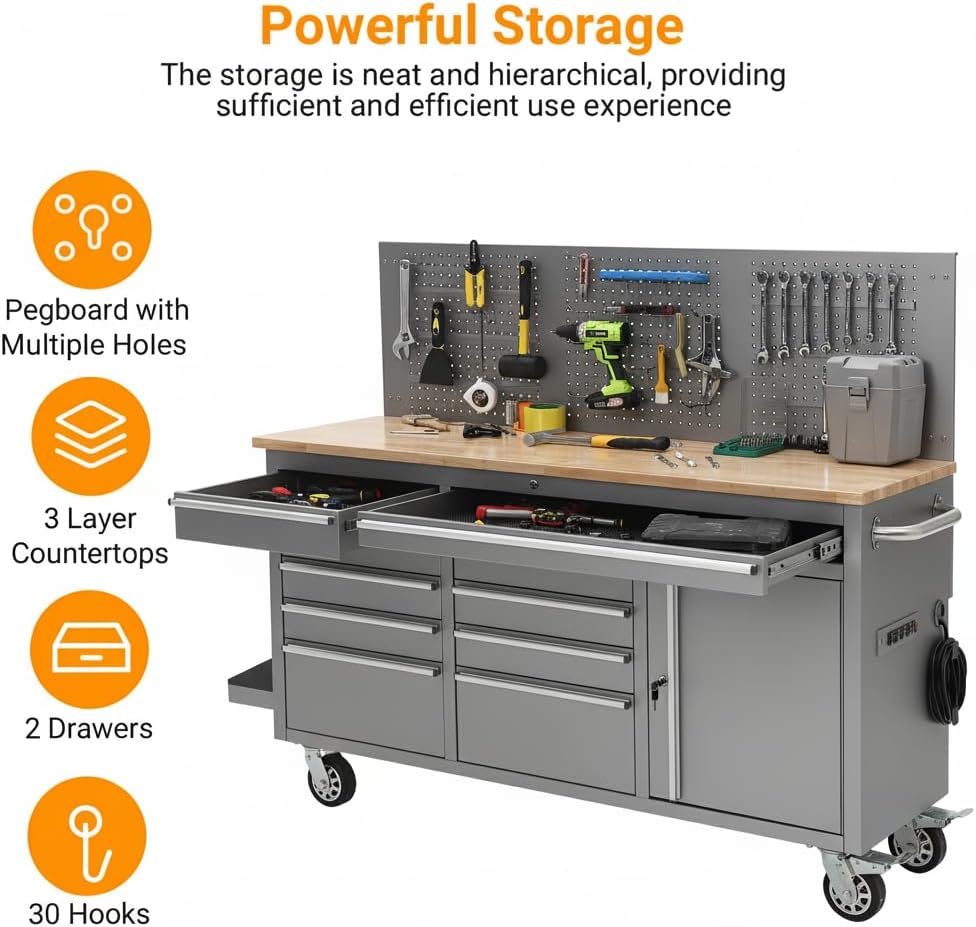 61" 10-Drawer Rolling Tool Chest Silver