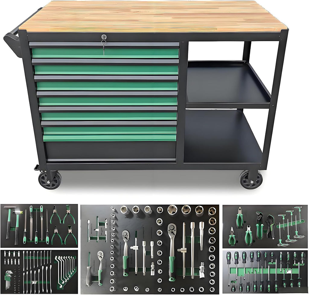 7 Drawer Tool Cabinet With Wood Top