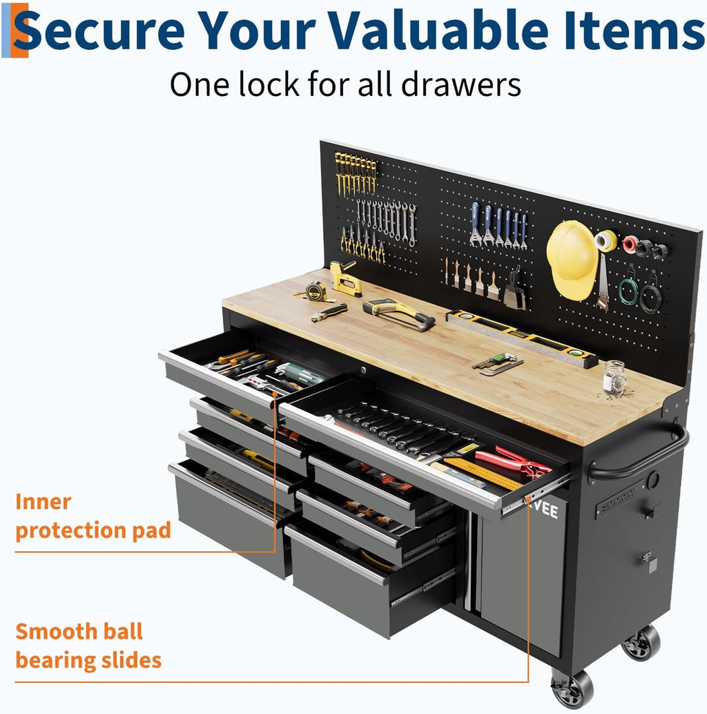 60" Rolling 10 Drawer Tool Chest Workbench
