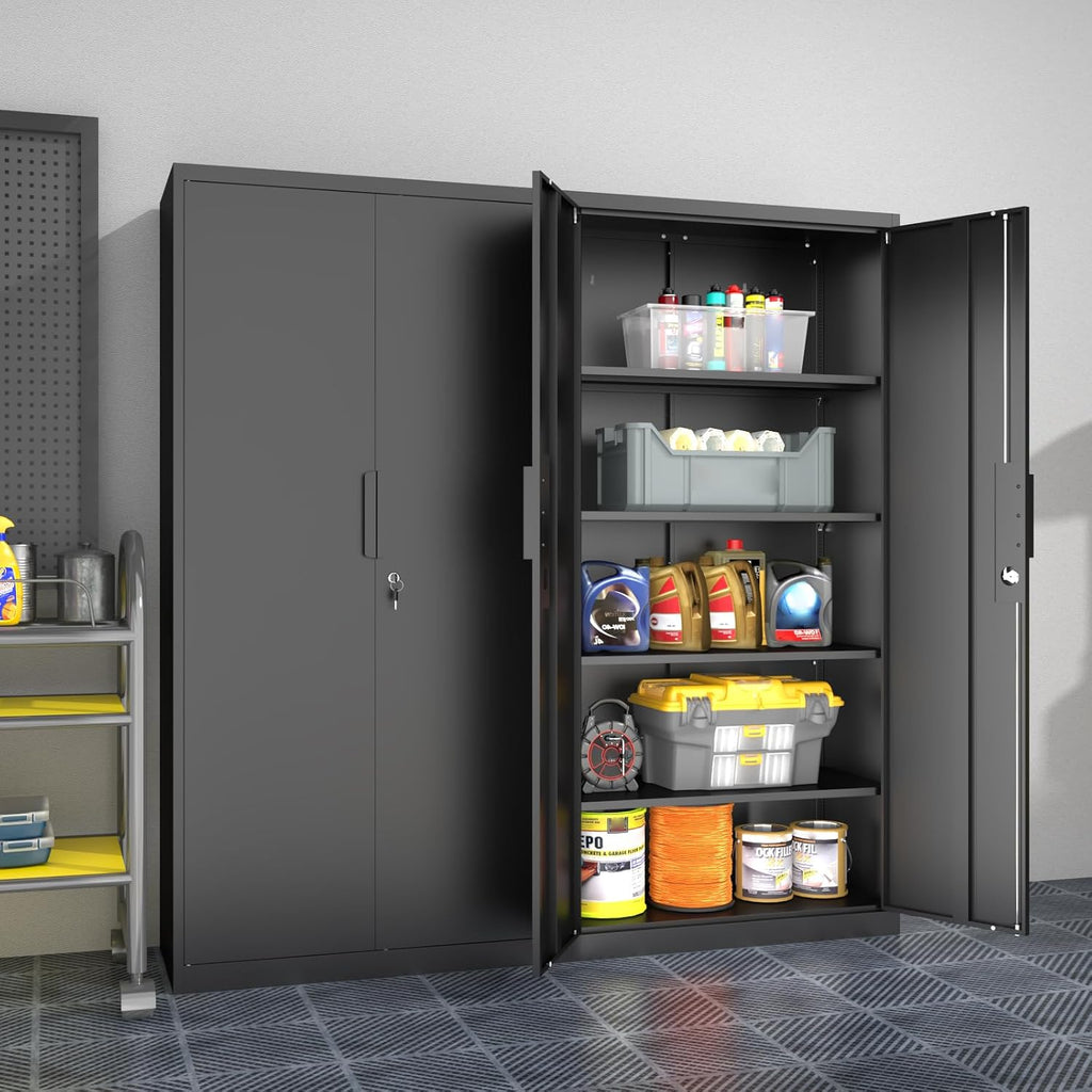 71" Lockable Metal Storage Cabinet Black