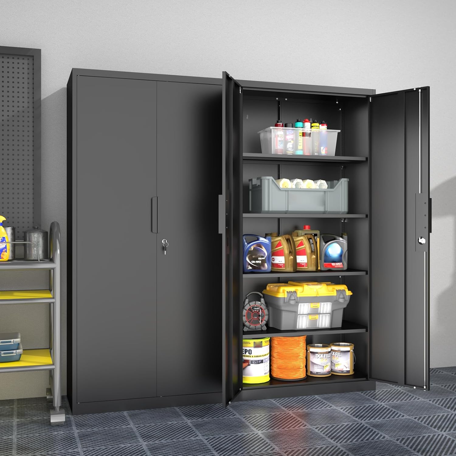 71" Lockable Metal Storage Cabinet Black