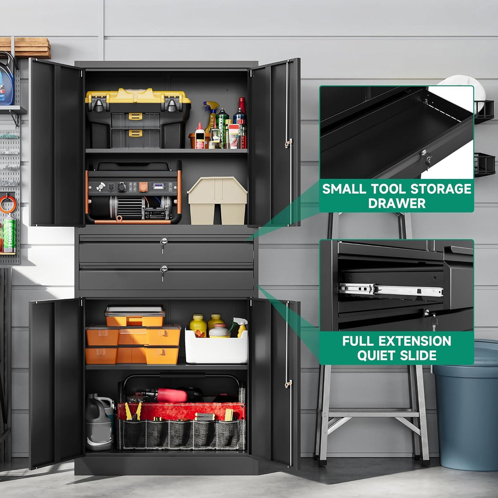 71" Metal Cabinet 2 Drawers Lockable Black