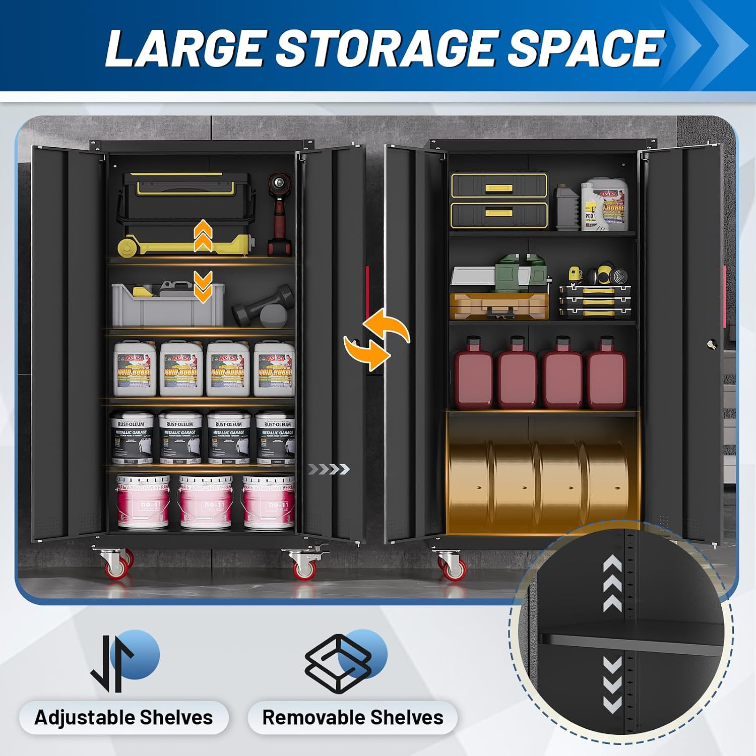 71" Rolling Lockable Metal Cabinet Black