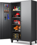 71" Rolling Metal Cabinet Pegboard Black