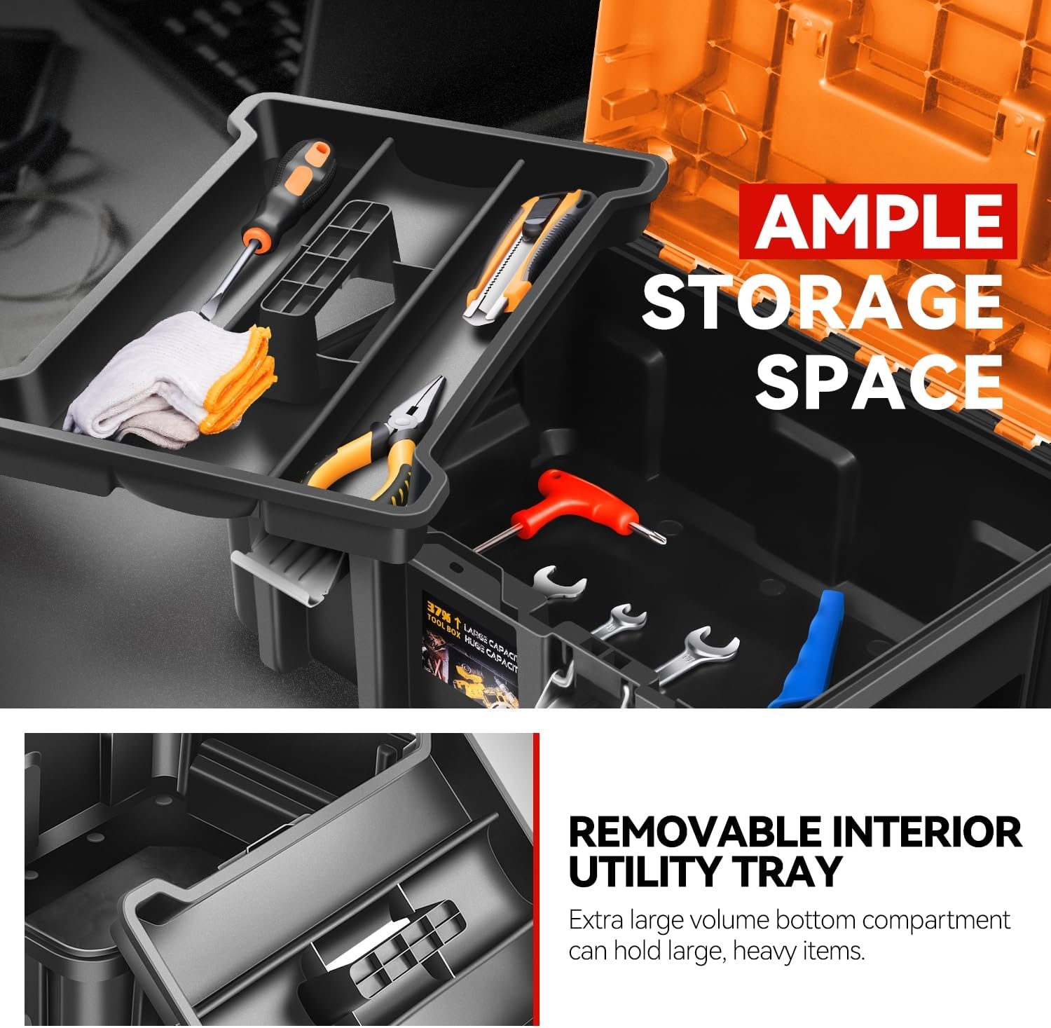 Orange 17 Inch Tool Boxes 2 Pack With Tray