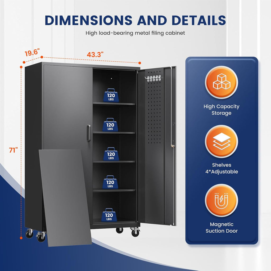 71" Rolling Lockable Steel Tool Cabinet