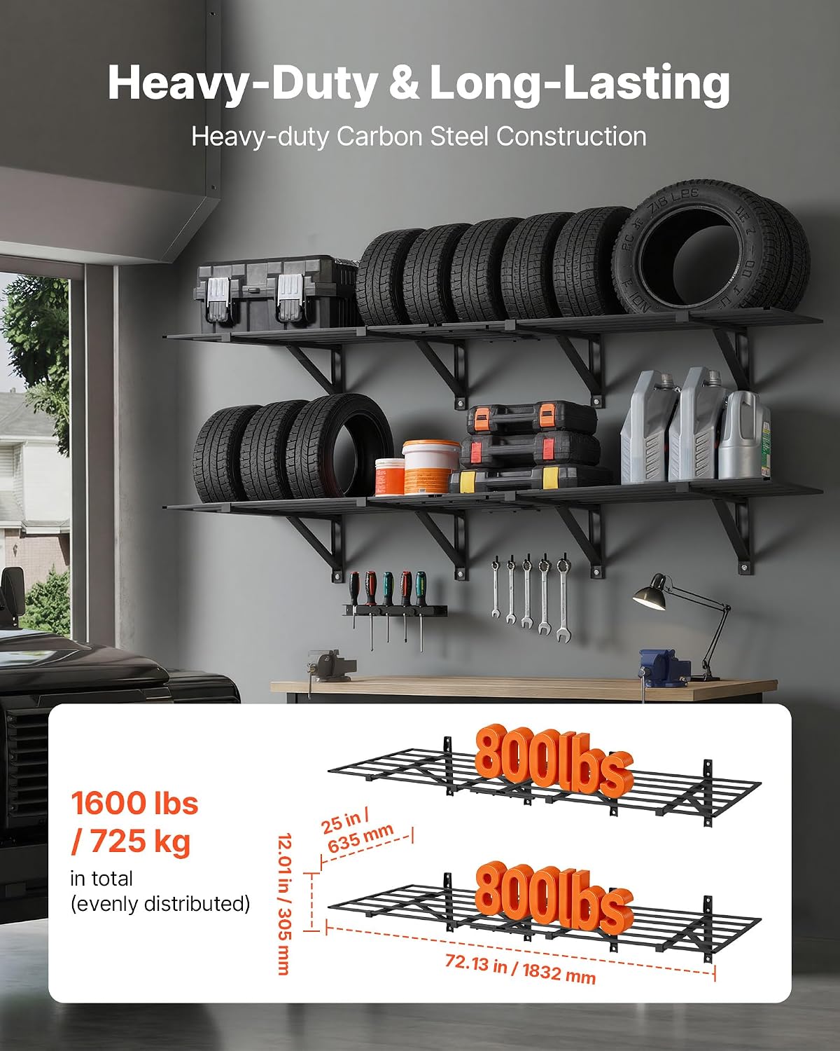 2 Pack Garage Wall Shelves 24×72 Inch