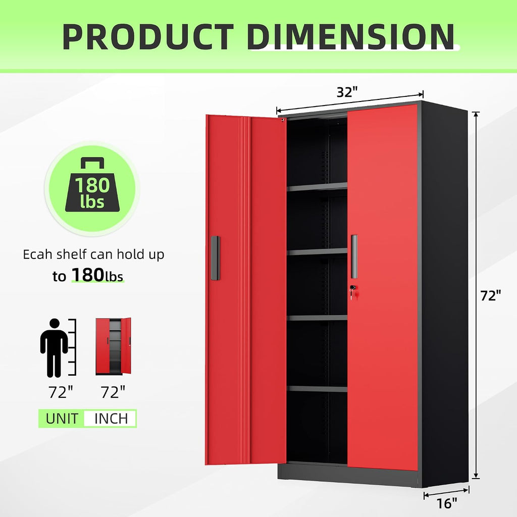 72" Lockable Steel Cabinet Black Red