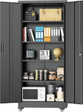 Rolling Lockable Metal Storage Cabinet Black