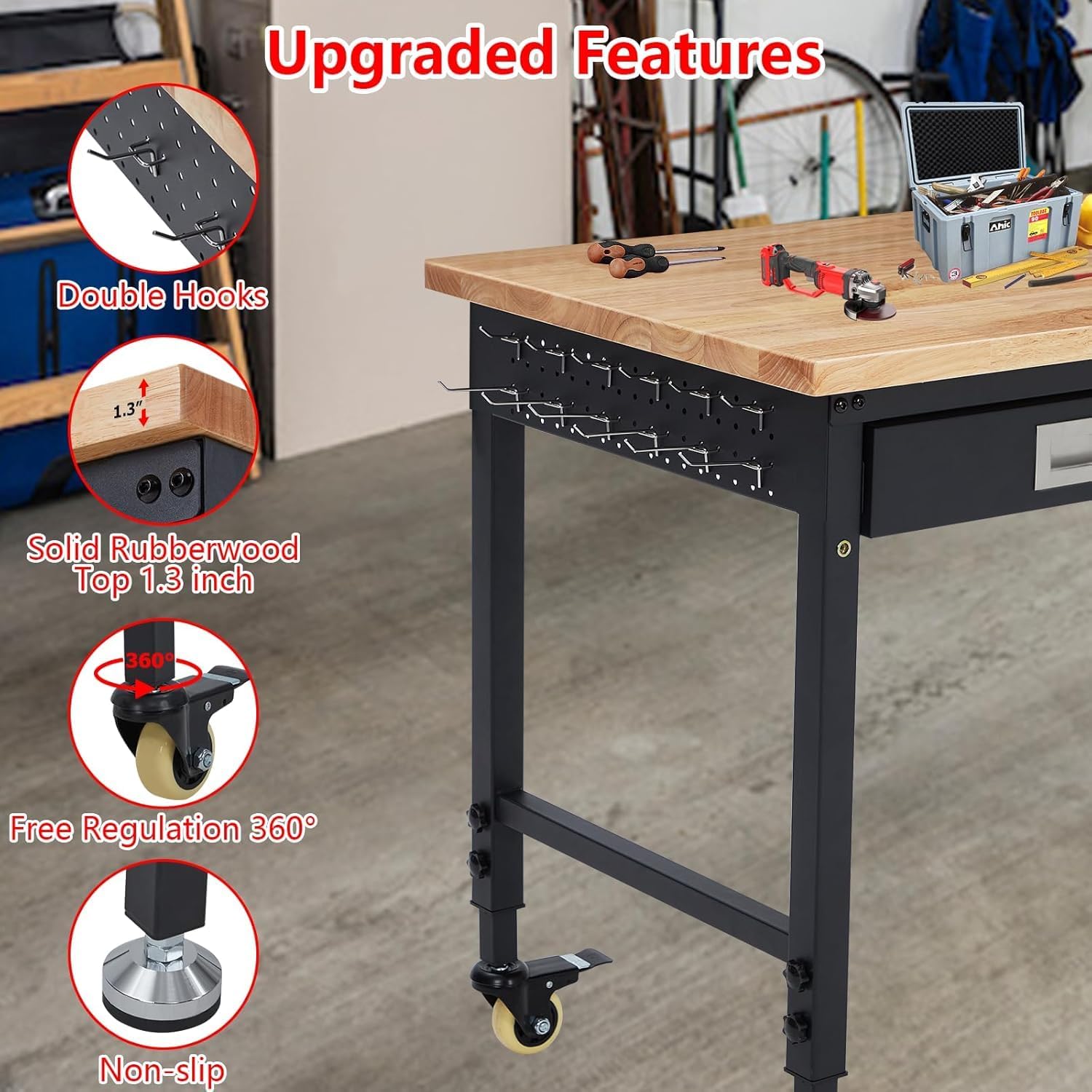 48×24 Adjustable Rubber Wood Workbench