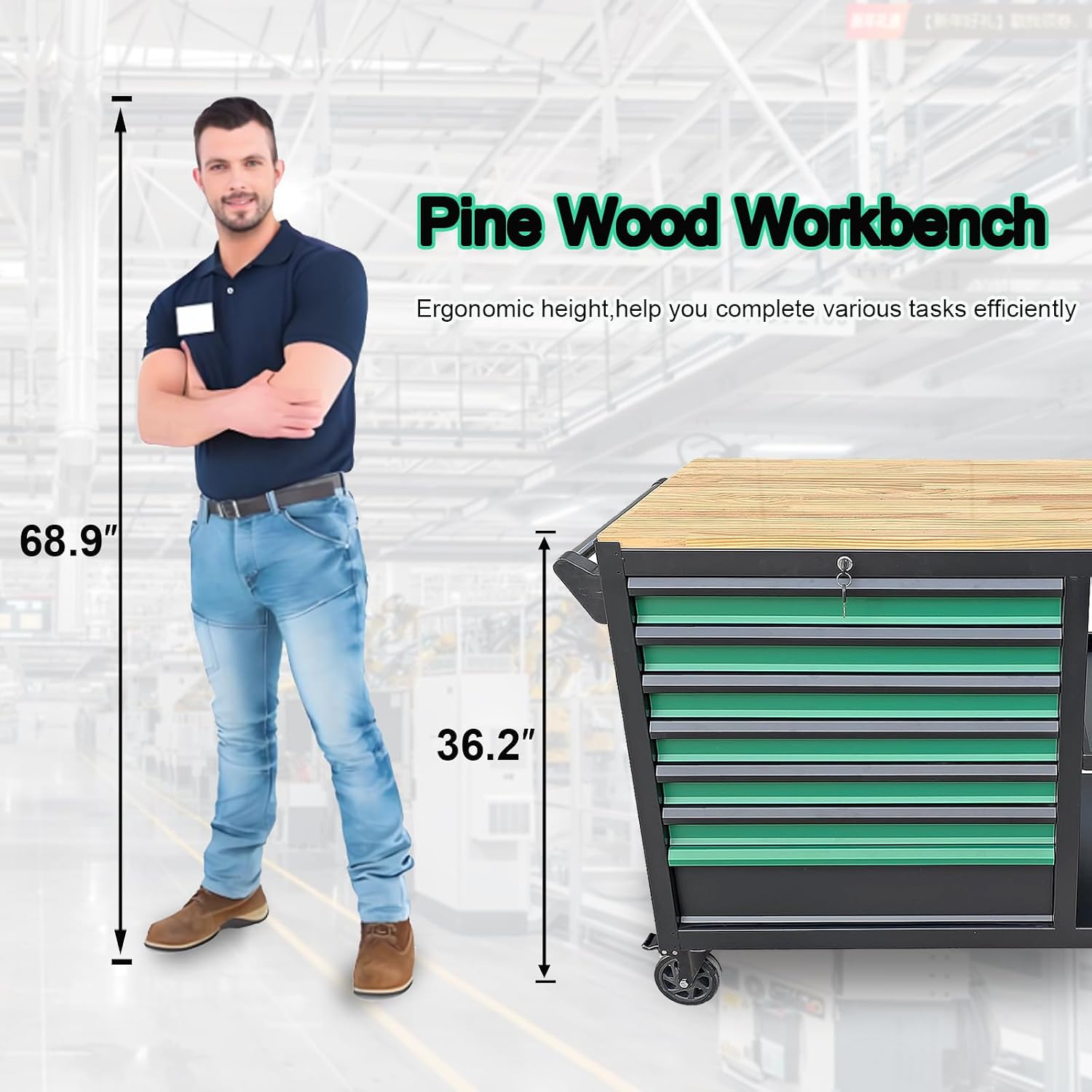 7 Drawer Tool Cabinet With Wood Top