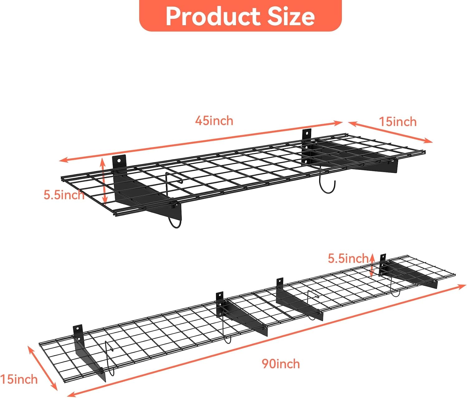 2 Pack Black Garage Wall Shelves 15×45 Inch