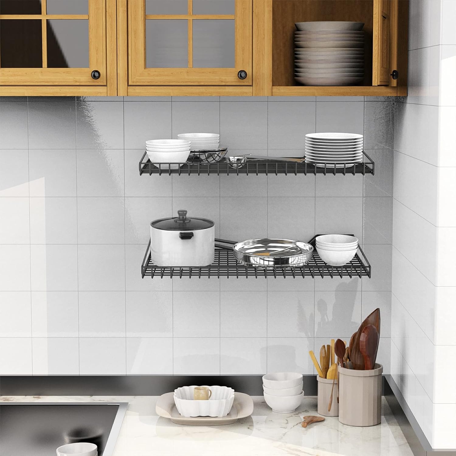 2 Pack Black Garage Shelves 23.5×12 Inch