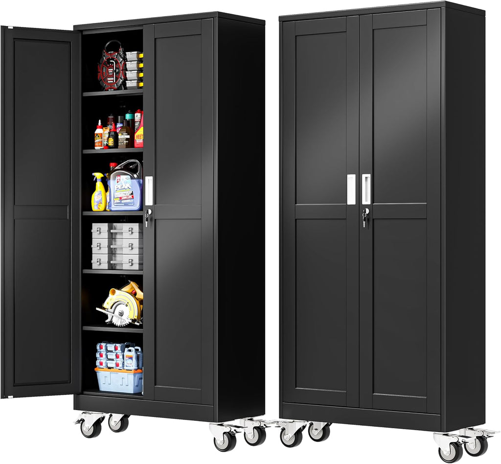 75" Rolling Metal Storage Cabinet Black
