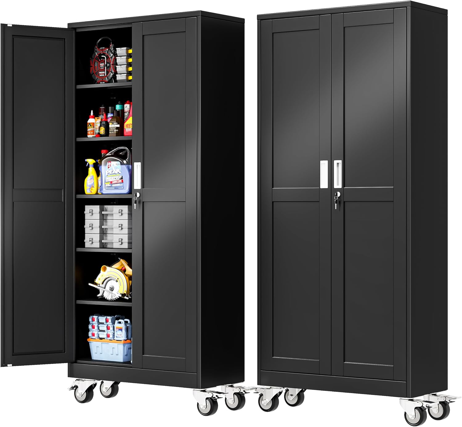 75" Rolling Metal Storage Cabinet Black