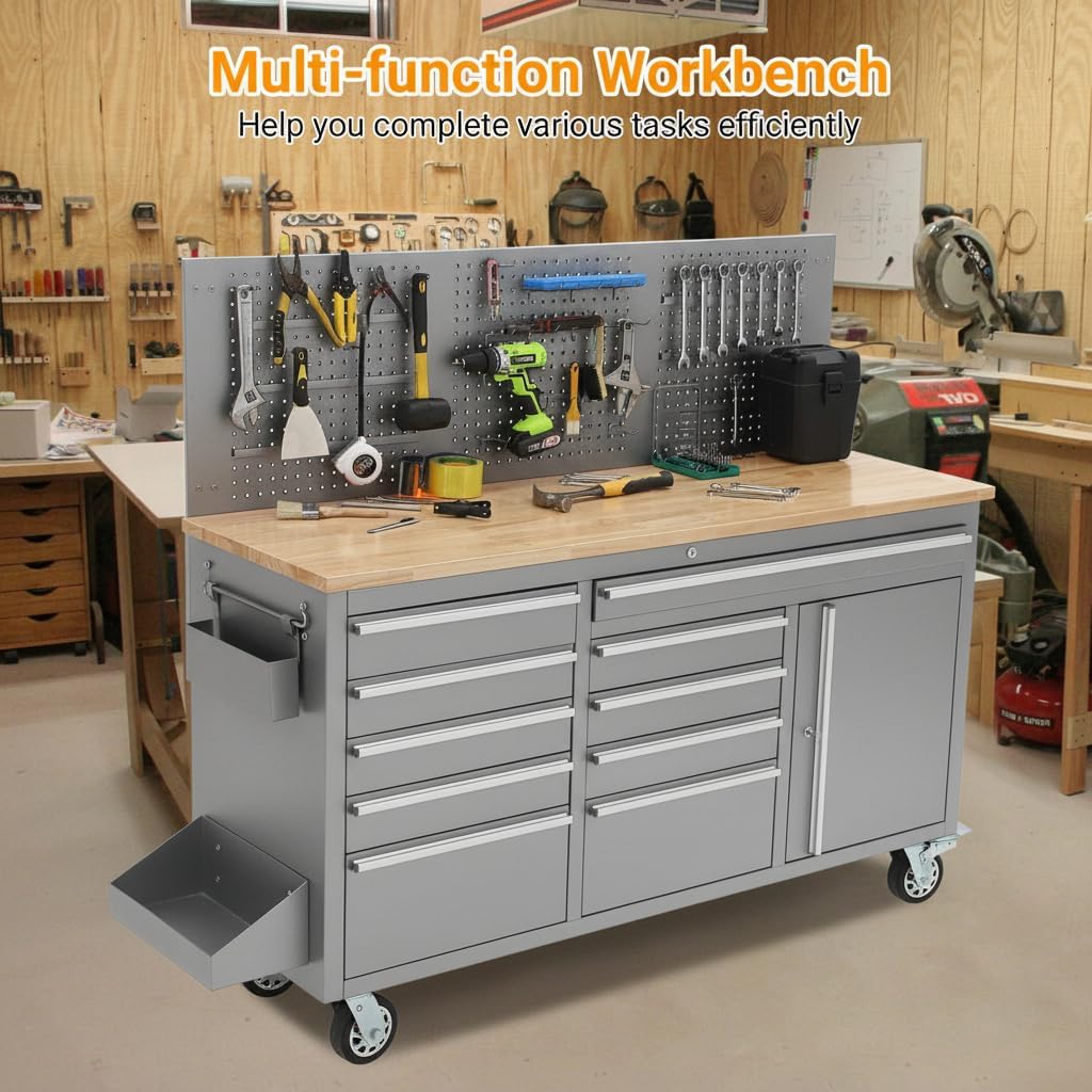 61" 10-Drawer Rolling Tool Chest Silver