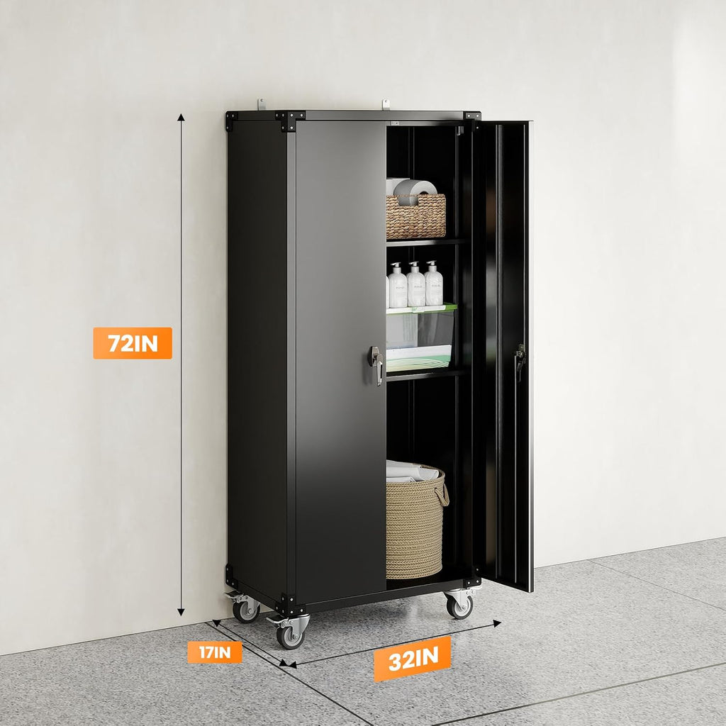 72" Rolling Lockable Metal Cabinet Black