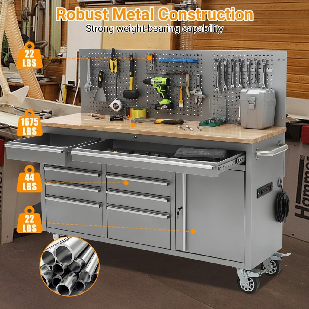 61" 10-Drawer Rolling Tool Chest Silver