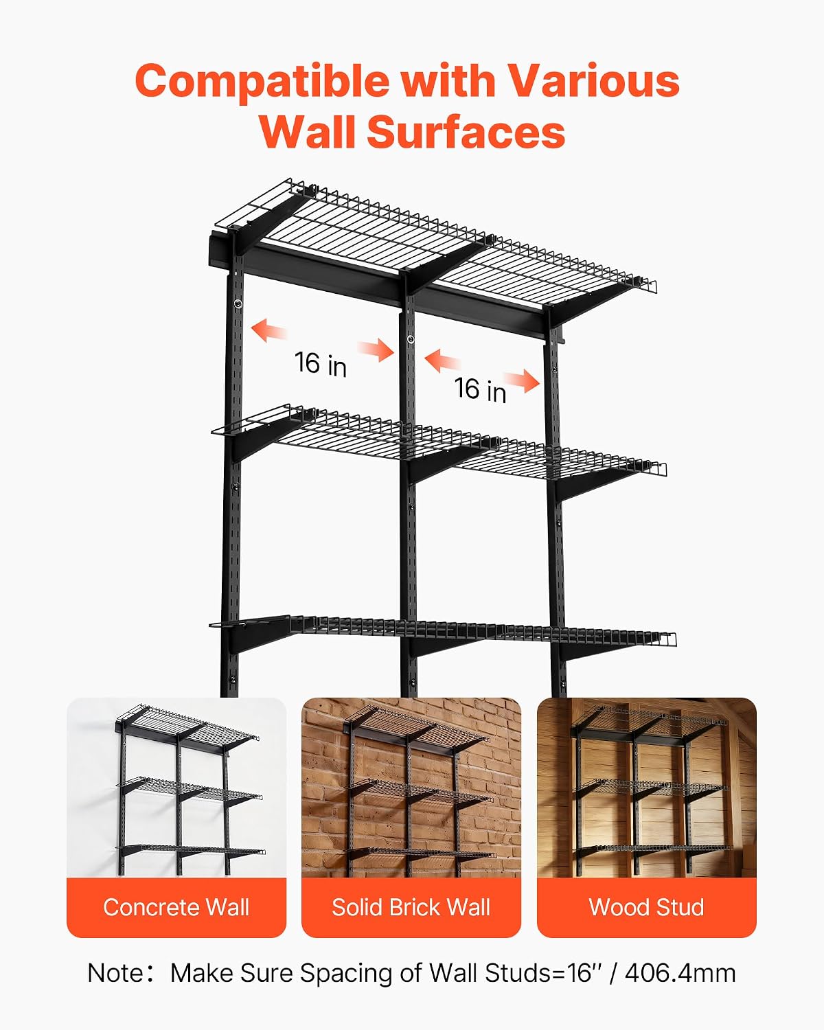 3-Tier Black Garage Wall Shelves 11×36 Inch