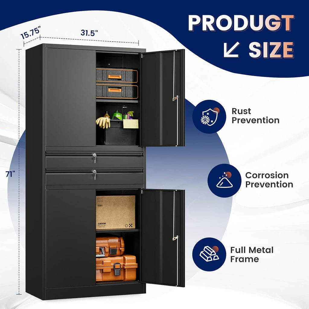 71" Metal Cabinet 2 Drawers Lockable