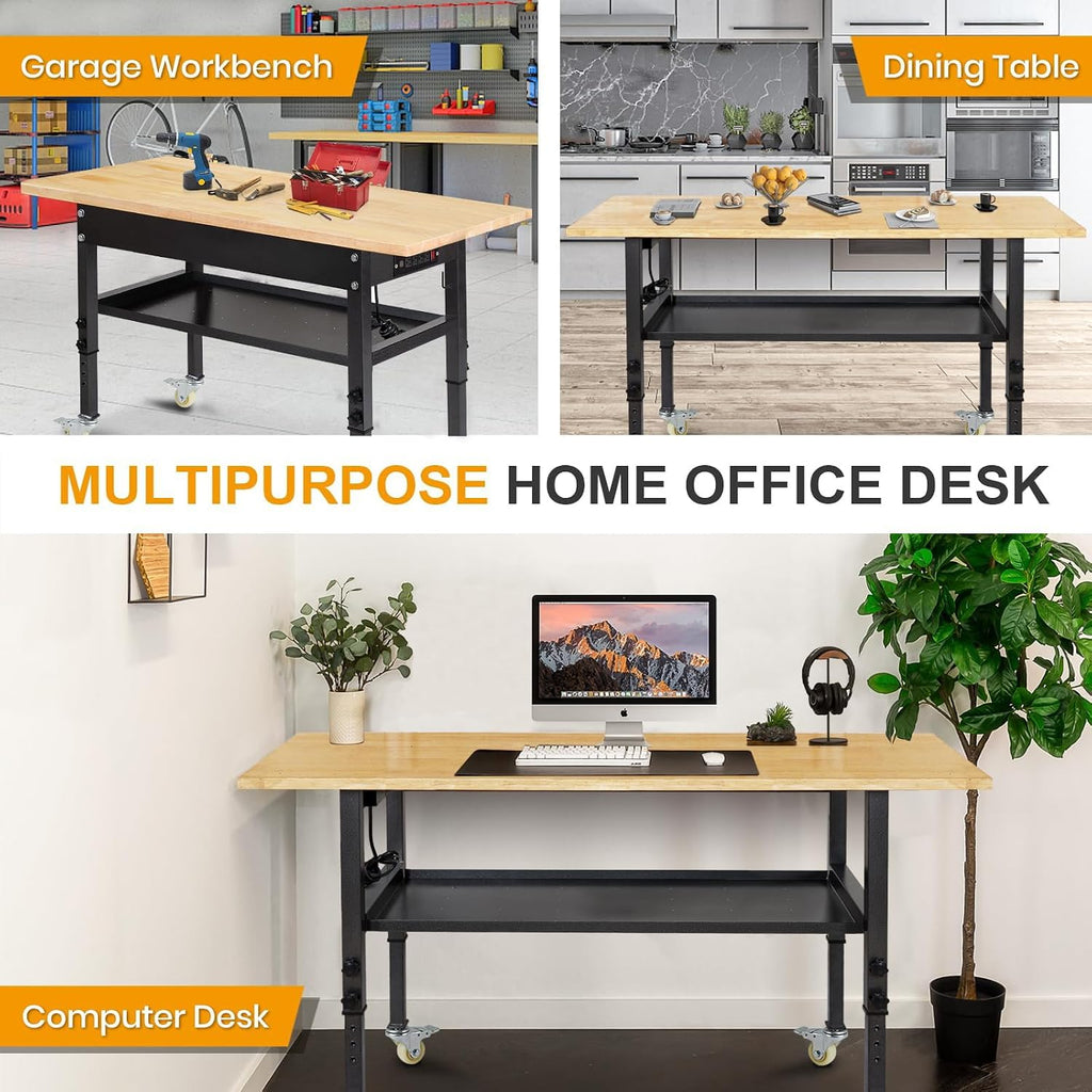 Adjustable Workbench Rubber Wood Top
