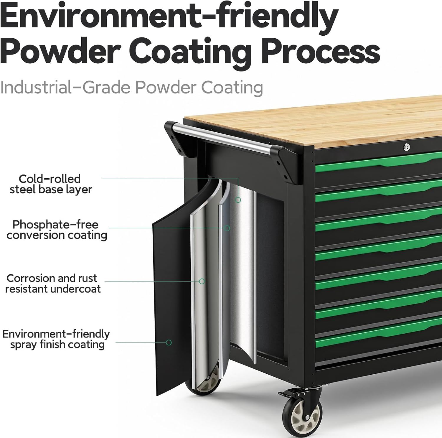 7-Drawer Rolling Tool Cart Wood Top
