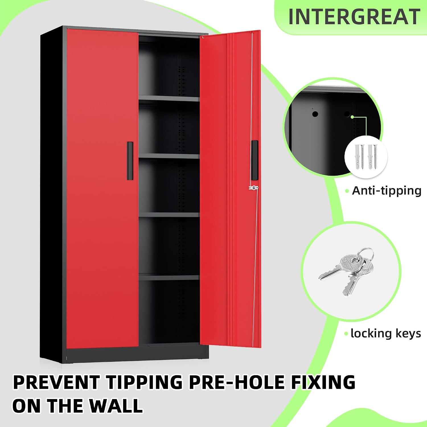 72" Lockable Steel Cabinet Black Red