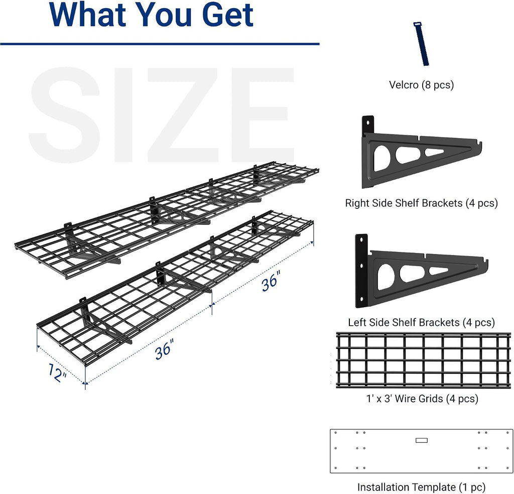 2 Pack Black Garage Shelves 12×72 Inch