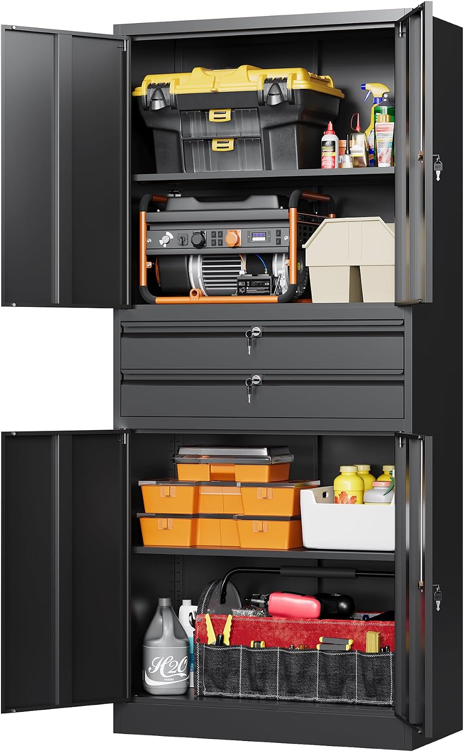 71" Metal Cabinet 2 Drawers Lockable Black